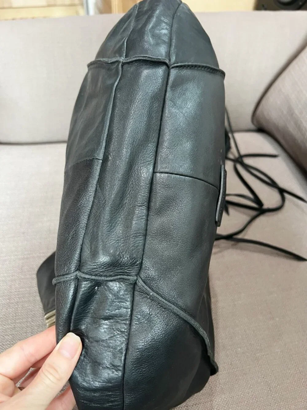 Christopher Kon Black Leather Hobo Shoulder Bag Leather Laced Handles